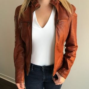 Genuine Leather Bomber Jacket in Saddle Tan
